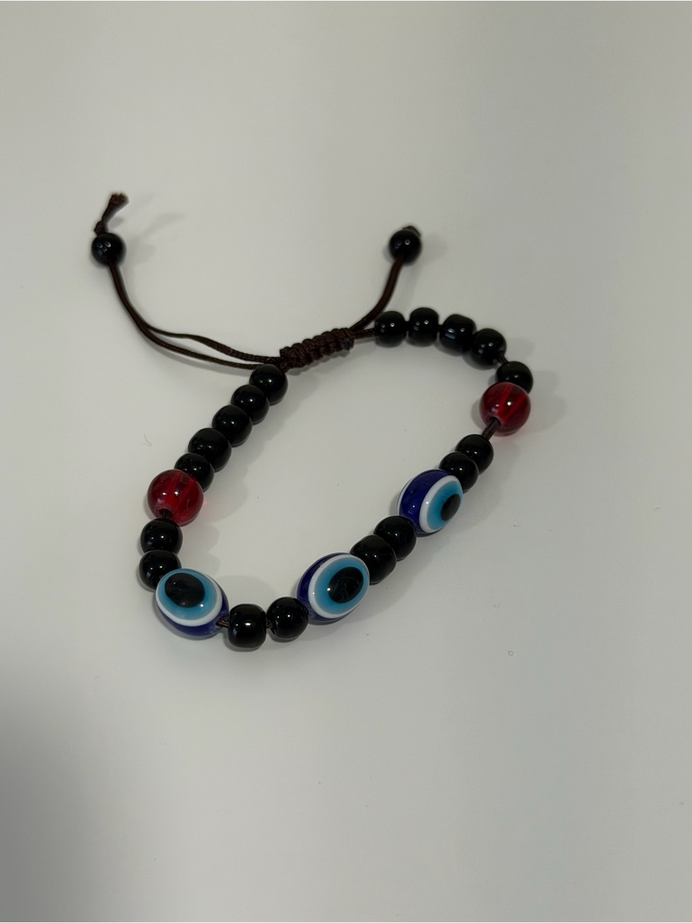Adjustable Evil Eye Beaded Bracelet in Black, Blue & Red